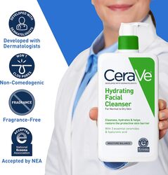 CeraVe Hydrating Facial Cleanser Moisturizing Non-Foaming Face Wash with Hyaluronic Acid, Ceramides and Glycerin Fragrance Free Paraben Free 16 Fluid Ounce